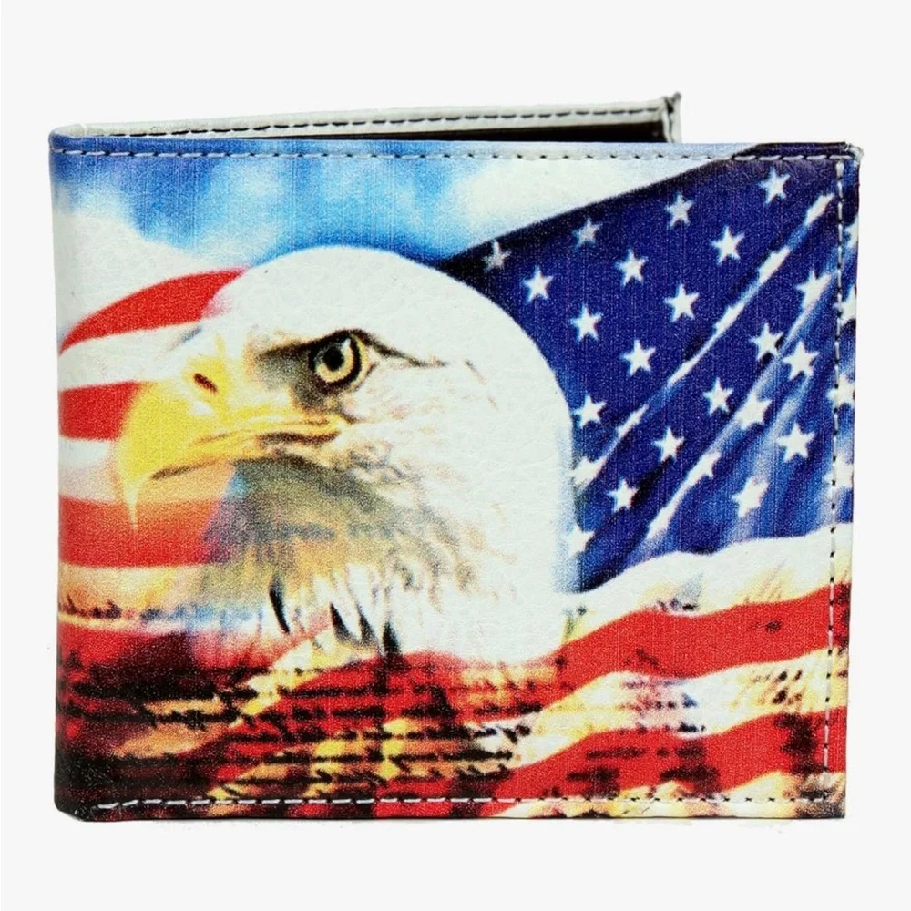 American Flag Eagle Vegan Leather Bifold Wallet NIB